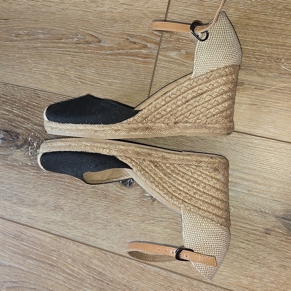Black and Tan Espadrille Wedge Sandals 6.5 Women Sandals - Picture 11 of 15